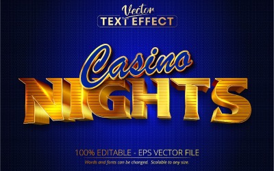Casino Nights - edytowalny efekt tekstowy, błyszczący niebieski i złoty styl czcionki, ilustracja graficzna