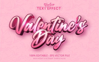 San Valentino - Effetto testo modificabile, Stile carattere cartone animato rosa, Illustrazione grafica