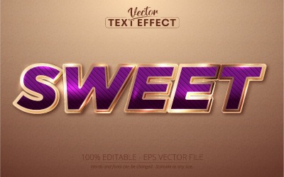 Sweet — edytowalny efekt tekstowy, styl czcionki w kolorze różowego złota, ilustracja graficzna