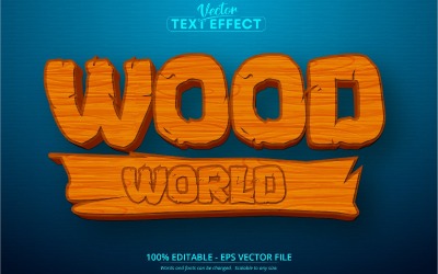 Wood World - Effetto testo modificabile, stile carattere cartone animato in legno, illustrazione grafica