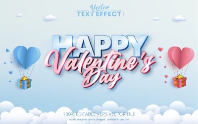 Alla hjärtans dag - redigerbar texteffekt, mjuk blå tecknad teckensnittsstil, grafikillustration