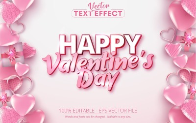 Buon San Valentino - Effetto testo modificabile, stile carattere rosa brillante e oro, illustrazione grafica