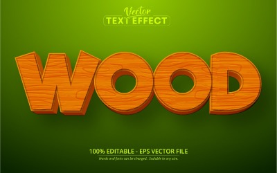 Dřevo - upravitelný textový efekt, kreslený a herní styl písma, grafické ilustrace