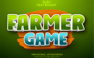 Farmer Game - Effetto di testo modificabile, stile del carattere del gioco e dei cartoni animati, illustrazione grafica