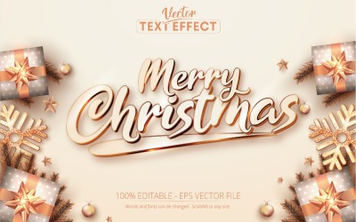 Feliz Navidad: efecto de texto editable, estilo de fuente de lujo en oro rosa, ilustración gráfica