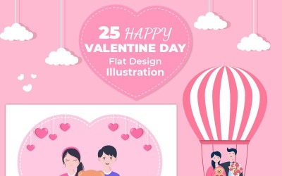 25 glad alla hjärtans dag platt designillustration