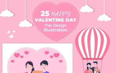 25 Glückliche Valentinstag-flache Design-Illustration