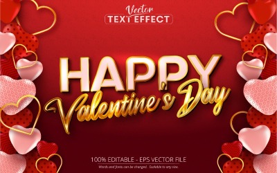 Happy Valentine&#039;s Day - Editable Text Effect, Shiny Golden Font Style, Graphics Illustration
