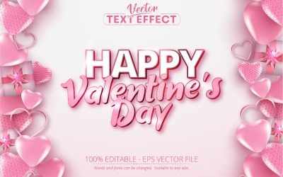 Happy Valentine&#039;s Day - Editable Text Effect, Shiny Pink And Gold Font Style, Graphics Illustration