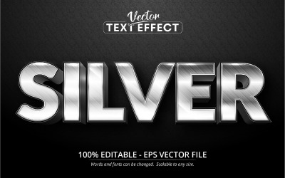Prata - efeito de texto editável, estilo de fonte prata metálica brilhante, ilustração gráfica