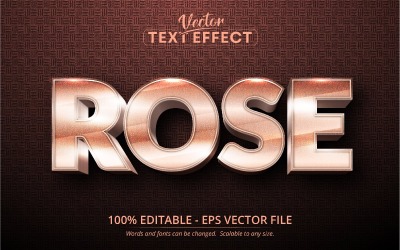 Rosa - Effetto testo modificabile, stile carattere cartone animato e oro rosa, illustrazione grafica