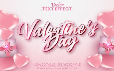 Saint Valentin - effet de texte modifiable, style de police de dessin animé rose doux, illustration graphique