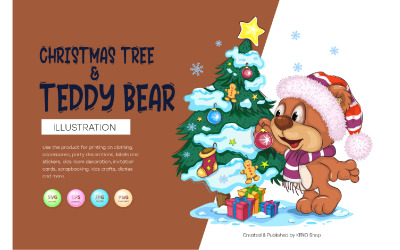 Urso de pelúcia dos desenhos animados e árvore de Natal.