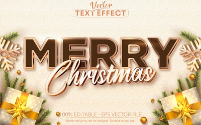 Vrolijk kerstfeest - bewerkbaar teksteffect, zachte kleuren en gouden letterstijl, grafische illustratie