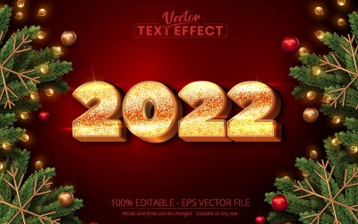 2022 - Effetto testo modificabile, stile carattere Natale glitter oro, illustrazione grafica