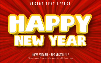 Feliz Ano Novo - Efeito de Texto Editável, Estilo de Fonte Pop Art e Desenho Animado, Ilustração Gráfica