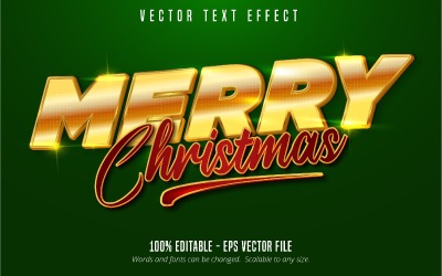 Feliz Navidad: efecto de texto editable, estilo de fuente de color dorado y rojo brillante, ilustración gráfica