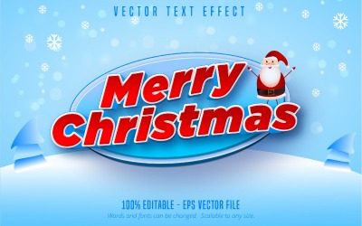 Feliz Navidad: efecto de texto editable, estilo de fuente de dibujos animados de Santa Claus, ilustración gráfica