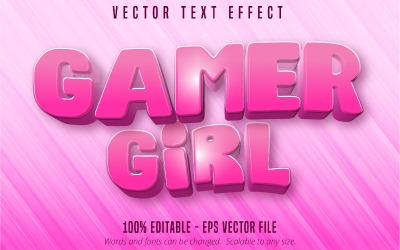 Gamer Girl - redigerbar texteffekt, rosa färg tecknad teckensnittsstil, grafikillustration