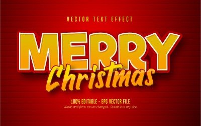 God jul - redigerbar texteffekt, röd och orange tecknad teckensnittsstil, grafikillustration