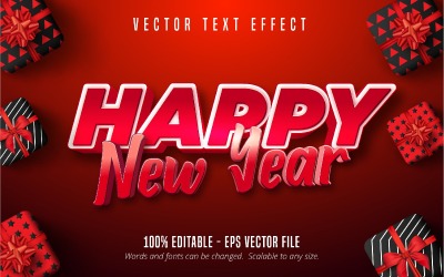 Šťastný nový rok - upravitelný textový efekt, červená hra a kreslený styl písma, ilustrace grafiky