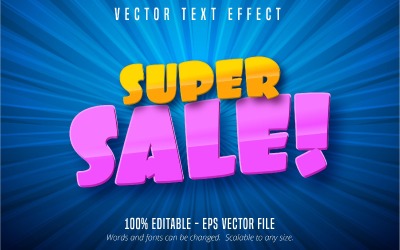 Супер распродажа - редактируемый текстовый эффект, мультяшный стиль шрифта, графическая иллюстрация