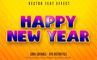 Szczęśliwego Nowego Roku — edytowalny efekt tekstowy, styl czcionki kreskówkowej, ilustracja graficzna