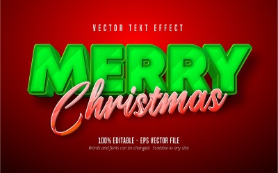 Веселого Різдва - текстовий ефект для редагування, стиль червоного та зеленого мультфільму, графічна ілюстрація
