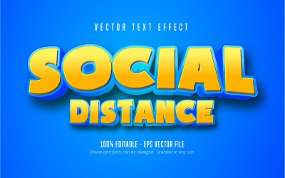 Distanza sociale - Effetto testo modificabile, stile carattere cartone animato blu e giallo, illustrazione grafica