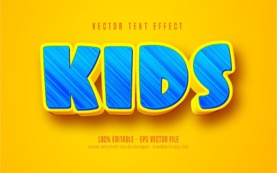 Enfants - effet de texte modifiable, style de police de dessin animé motif lignes bleues, illustration graphique