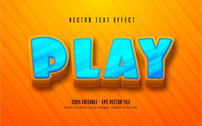 Играть - редактируемый текстовый эффект, синий и оранжевый мультяшный стиль шрифта, графическая иллюстрация