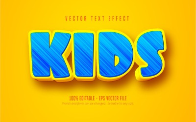Kinder - bearbeitbarer Texteffekt, blaue Linienmuster, Cartoon-Schriftart, grafische Illustration