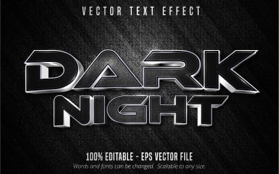 Noche oscura: efecto de texto editable, estilo de fuente de patrón metálico oscuro, ilustración gráfica