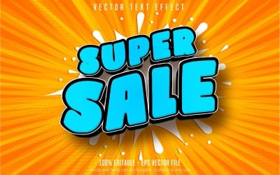 Super vente - effet de texte modifiable, style de police de dessin animé bleu, illustration graphique