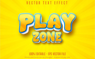 Zona di gioco: effetto testo modificabile, stile carattere cartone animato blu e giallo, illustrazione grafica