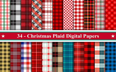 Noël Plaid Pattern Digital Paper, Motif de fond