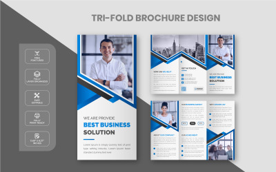 Creatieve moderne blauwe zakelijke driebladige brochure ontwerpsjabloon