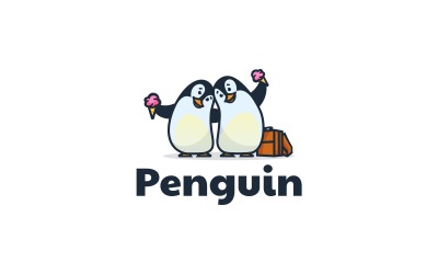 Plantilla de logotipo de dibujos animados de Twin Penguin