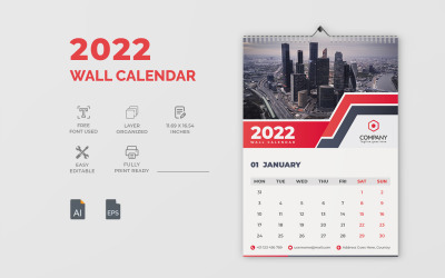 Ontwerpsjabloon voor schone zakelijke 2022 wandkalender