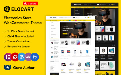 Elocart - Çok Amaçlı Elektronik Mağazası Elementor WooCommerce Duyarlı Teması