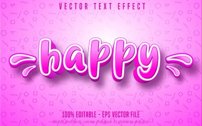 Glücklich - Editierbarer Texteffekt, hellrosa Farbe Cartoon-Textstil, grafische Illustration