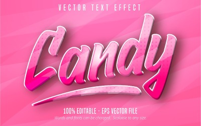 Godis - redigerbar texteffekt, rosa färg tecknad textstil, grafikillustration
