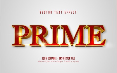 Prime - bewerkbaar teksteffect, tekststijl in rode en gouden kleur, grafische illustratie