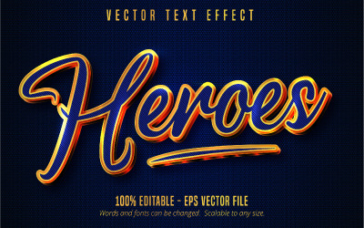 Heroes - redigerbar texteffekt, metalliskt guld och blå texturerad textstil, grafikillustration