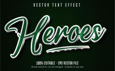 Heroes - redigerbar texteffekt, metalliskt silver och grön texturerad textstil, grafikillustration