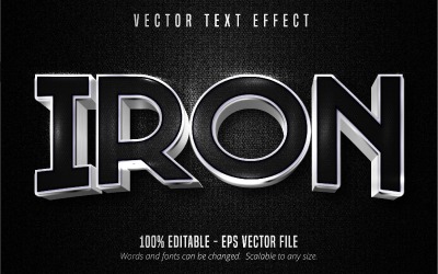 Järn - redigerbar texteffekt, metalliskt silver och svart texturerad textstil, grafikillustration