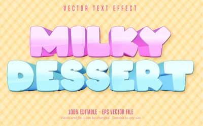 Молочный десерт - эффект редактируемого текста, стиль мультяшного текста, графическая иллюстрация