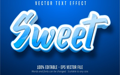 Sweet - efeito de texto editável, estilo de texto de desenho animado de cor azul, ilustração gráfica