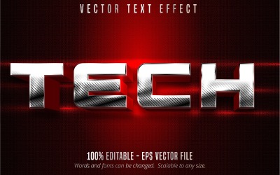 Tech - redigerbar texteffekt, metalliskt silver och röd texturerad textstil, grafikillustration