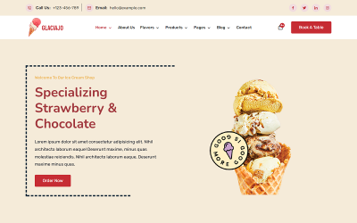 Glaciajo - Ice Cream and Online Food Shop eCommerce HTML and Bootstrap Website Mall